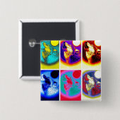 Badge Carré 5 Cm Loup d'art pop (Devant & derrière)