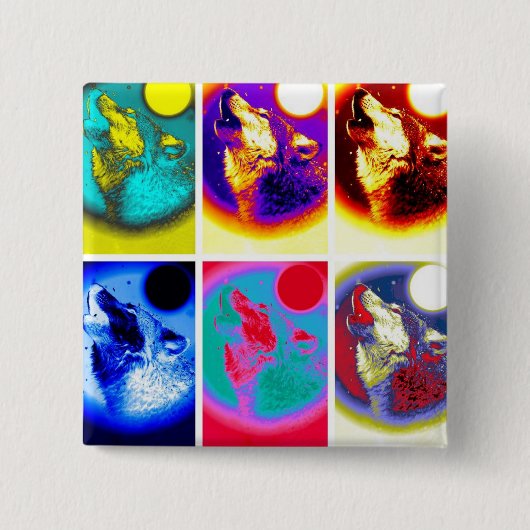 Badge Carré 5 Cm Loup d'art pop (Devant)