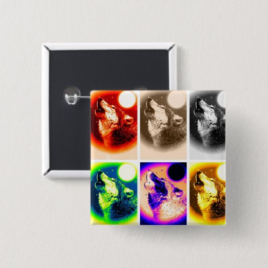 Badge Carré 5 Cm Loup d'art pop (Devant & derrière)