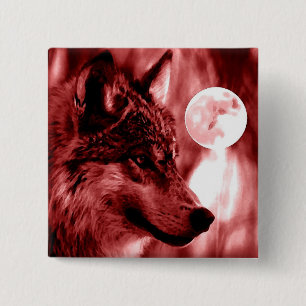 Badge Carré 5 Cm Loup et lune