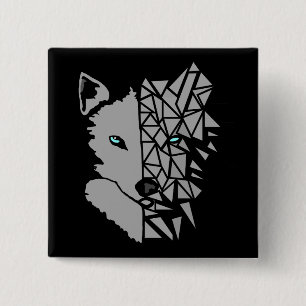 Badge Carré 5 Cm Loup gris géométrique