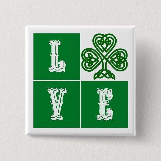Badge Carré 5 Cm Love Celtic Coeurs Shamrocks (Devant)