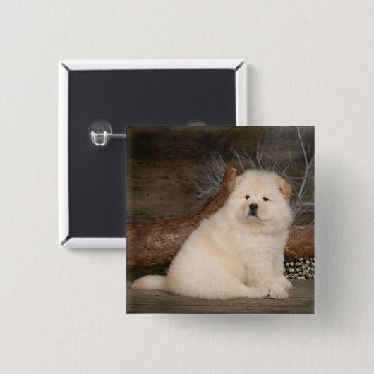 Badge Carré 5 Cm Love Chow Chow Puppy Chien Pin (Devant & derrière)