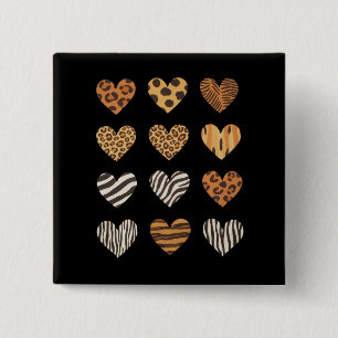 Badge Carré 5 Cm Love Heart Leopard Cute Valentine's Day