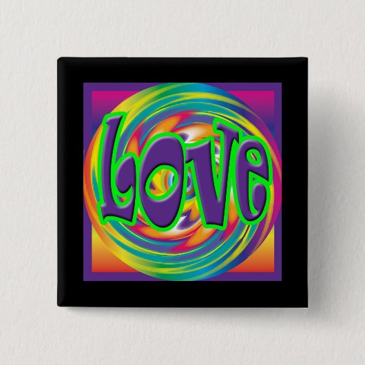 Badge Carré 5 Cm Love 'les années 70 Style (Devant)