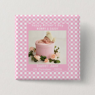 Badge Carré 5 Cm Love Mom Simple Elegant girly Blanc & rose photo