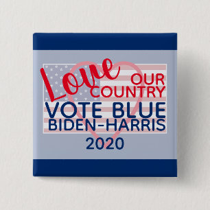 Badge Carré 5 Cm Love Our Country Vote Blue Biden-Harris