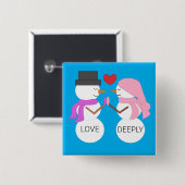 Badge Carré 5 Cm Love & Snowpeople : Bouton bleu-vert (Devant & derrière)