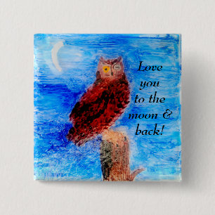 Badge Carré 5 Cm Love You Owl in Moonlight