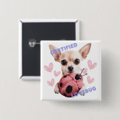 Badge Carré 5 Cm Lovebug certifié - Bouton Chihuahua (Devant & derrière)