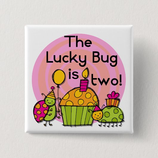 Badge Carré 5 Cm Lucky Bug Cupcake 2e Anniversaire T-shirts et cade (Devant)