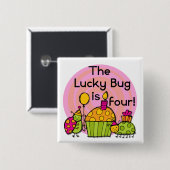 Badge Carré 5 Cm Lucky Bug Cupcake 4th Birthday T-shirts et cadeaux (Devant & derrière)