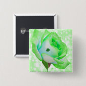 Badge Carré 5 Cm Lucky Green Rose, bouton (Devant & derrière)