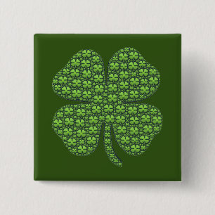 Badge Carré 5 Cm Lucky Irish Clover Dark Green
