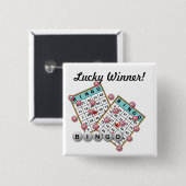Badge Carré 5 Cm Lucky Winner Bingo Thème (Devant & derrière)