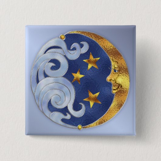 Badge Carré 5 Cm Lune céleste et étoiles (Devant)