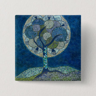 Badge Carré 5 Cm lune dans le bouton de fleur (peinture)