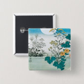 Badge Carré 5 Cm Lune et fleurs (Devant & derrière)