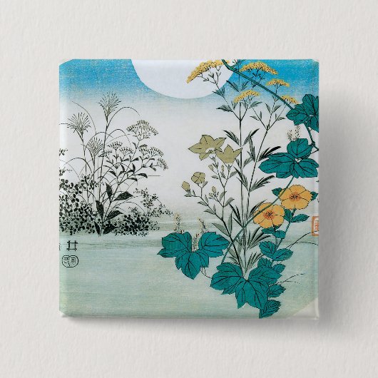 Badge Carré 5 Cm Lune et fleurs (Devant)