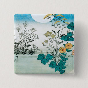 Badge Carré 5 Cm Lune et fleurs