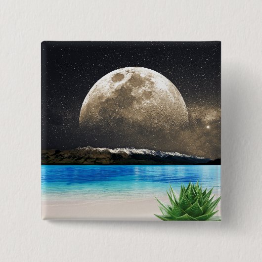 Badge Carré 5 Cm Lune Et Plage (Devant)