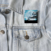 Badge Carré 5 Cm Lune mystique avec silhouette de lapin (En situation)