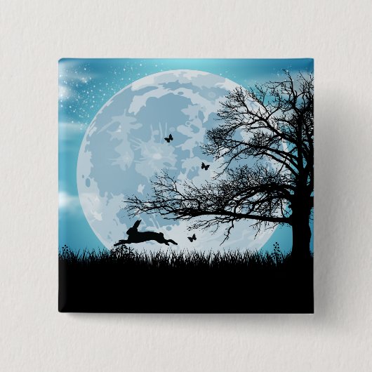 Badge Carré 5 Cm Lune mystique avec silhouette de lapin (Devant)