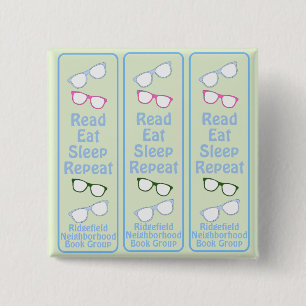 Badge Carré 5 Cm Lunettes Humoristiques Lire Manger Dormir Répéter