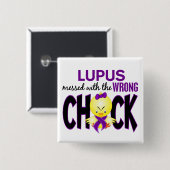 Badge Carré 5 Cm Lupus sali avec le poussin faux (Devant & derrière)