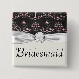 Badge Carré 5 Cm lustre chic et chatoyant épingle noir damassé