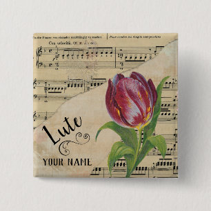 Badge Carré 5 Cm Lute Tulip Vintage feuille musique Customisée