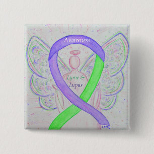 Badge Carré 5 Cm Lyme et Lupus Sensibilisation Angle Ruban Épingles