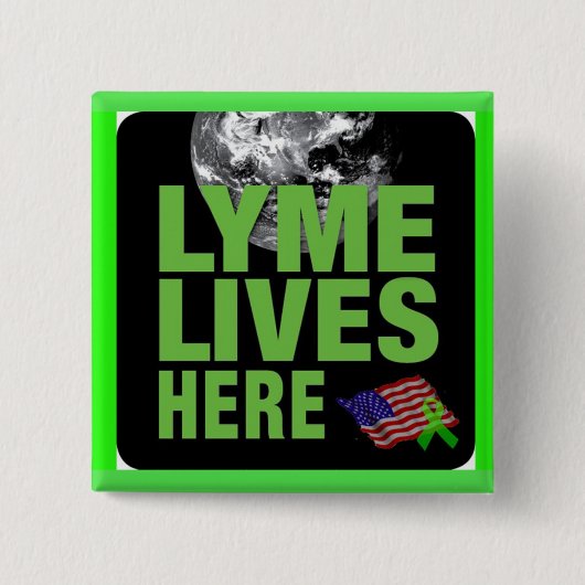 Badge Carré 5 Cm Lyme vit ici Bouton (Devant)