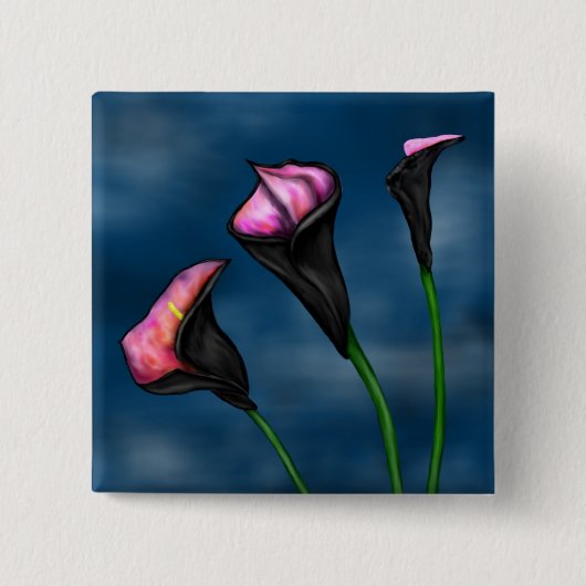Badge Carré 5 Cm Lys noirs Calla Hot Rose (Devant)