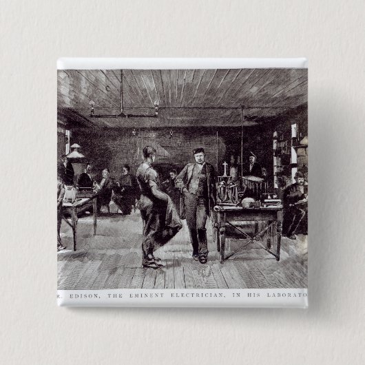 Badge Carré 5 Cm M. Edison, l'électricien éminent (Devant)