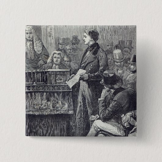 Badge Carré 5 Cm M. Gladstone fournissant son premier discours (Devant)