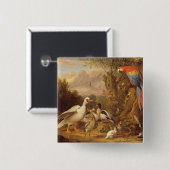 Badge Carré 5 Cm Macaw, Canards, perroquets et autres oiseaux sur u (Devant & derrière)