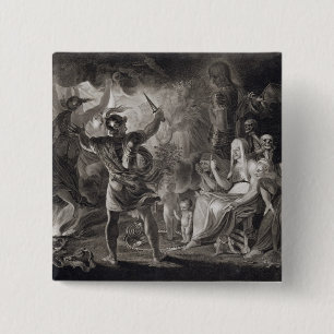 Badge Carré 5 Cm Macbeth, les trois sorcières et Hecate dans l'act