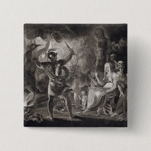 Badge Carré 5 Cm Macbeth, les trois sorcières et Hecate dans l'acte