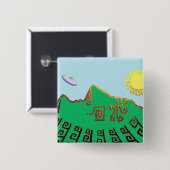 Badge Carré 5 Cm Machu Picchu Pérou Dessin (Devant & derrière)