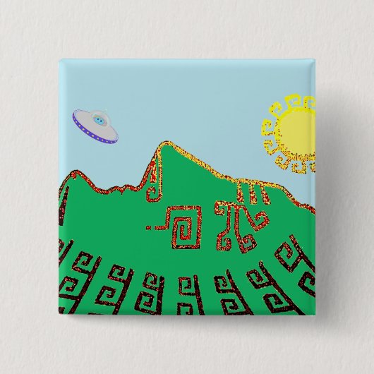 Badge Carré 5 Cm Machu Picchu Pérou Dessin (Devant)