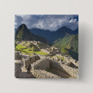 Badge Carré 5 Cm Machu Picchu, ruines anciennes, site mondial UNESC