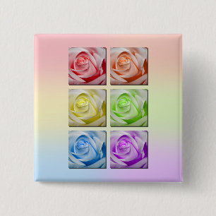 Badge Carré 5 Cm Macro roses d'arc-en-ciel