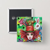 Badge Carré 5 Cm Mad Hatter et Rabbit (Devant & derrière)