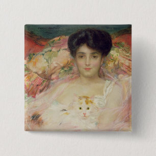 Badge Carré 5 Cm Madame avec un chat, 1904