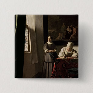 Badge Carré 5 Cm Madame écrivant une lettre avec sa domestique,