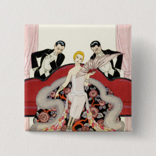Badge Carré 5 Cm Madame élégante dans le bouton d'art déco de Paris