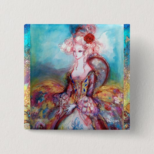 Badge Carré 5 Cm MADAME POMPADOUR Élégante mode beauté (Devant)