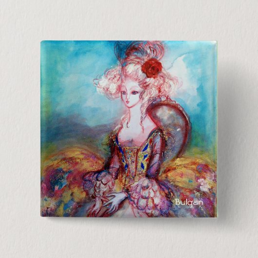 Badge Carré 5 Cm MADAME POMPADOUR Élégante mode beauté (Devant)