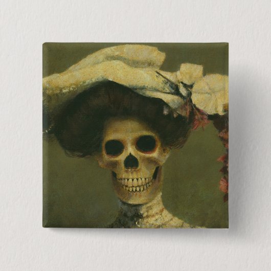Badge Carré 5 Cm Madame squelettique gothique Button (Devant)